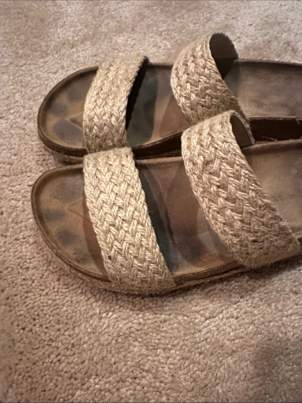 South Beach Braided Two-Strap Slide Sandals in Natural